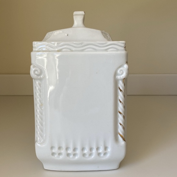 Vintage Antique German White Porcelain Coffee Canister Jar Gold Gilt Blu Grn Blk - Picture 5 of 13